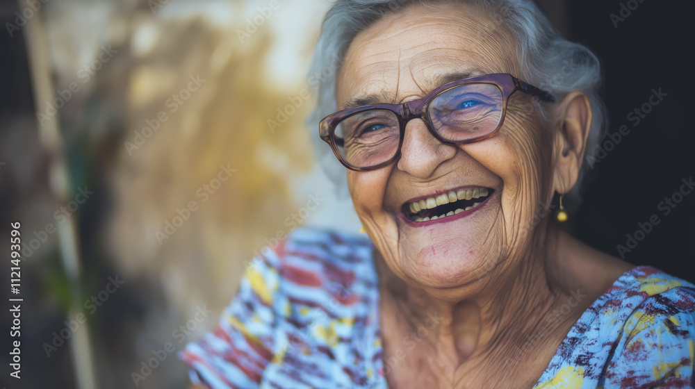 Laughter echoes in a cozy corner, showcasing the radiant joy of an elderly woman. Her warm smile captures the essence of lifes beautiful moments. Laughter echoes in a cozy corner, showcasing the radiant joy of an elderly woman. Her warm smile captures the essence of lifes beautiful moments.