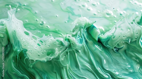 Abstract Green Liquid Swirls And Bubbles