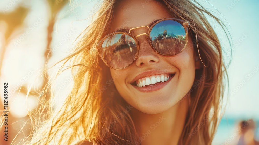Young woman enjoying summer at a lively music festival during sunset Young woman enjoying summer at a lively music festival during sunset