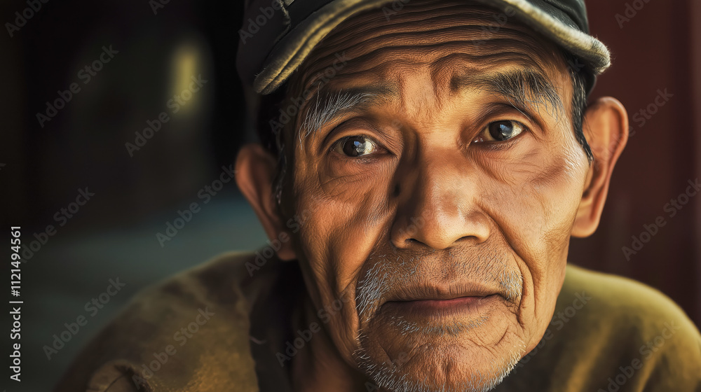 Resilience manifests in the gaze of an elderly man, reflecting stories untold. The intimate setting highlights his timeless expression and rich experiences. Resilience manifests in the gaze of an elderly man, reflecting stories untold. The intimate setting highlights his timeless expression and rich experiences.