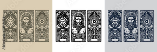 mystical barbarian man playing card tattoo design concept