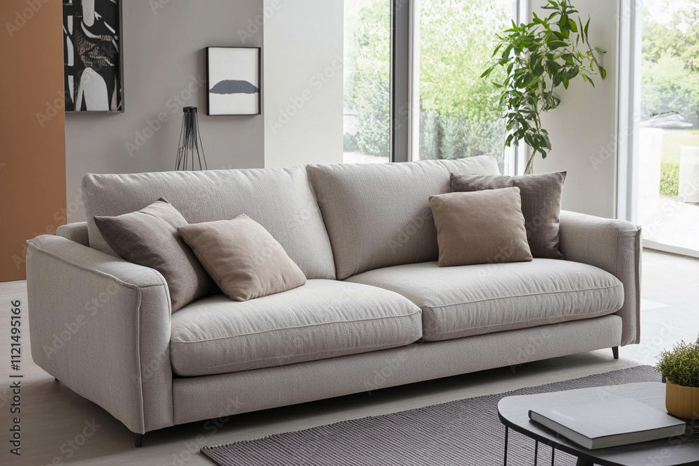 Fototapeta premium Comfortable modern living room sofa with cushions