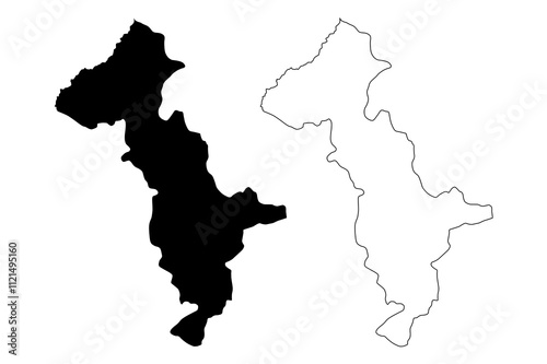 Thimphu District (Districts of Bhutan, Kingdom of Bhutan) map vector illustration, scribble sketch Thimphu map