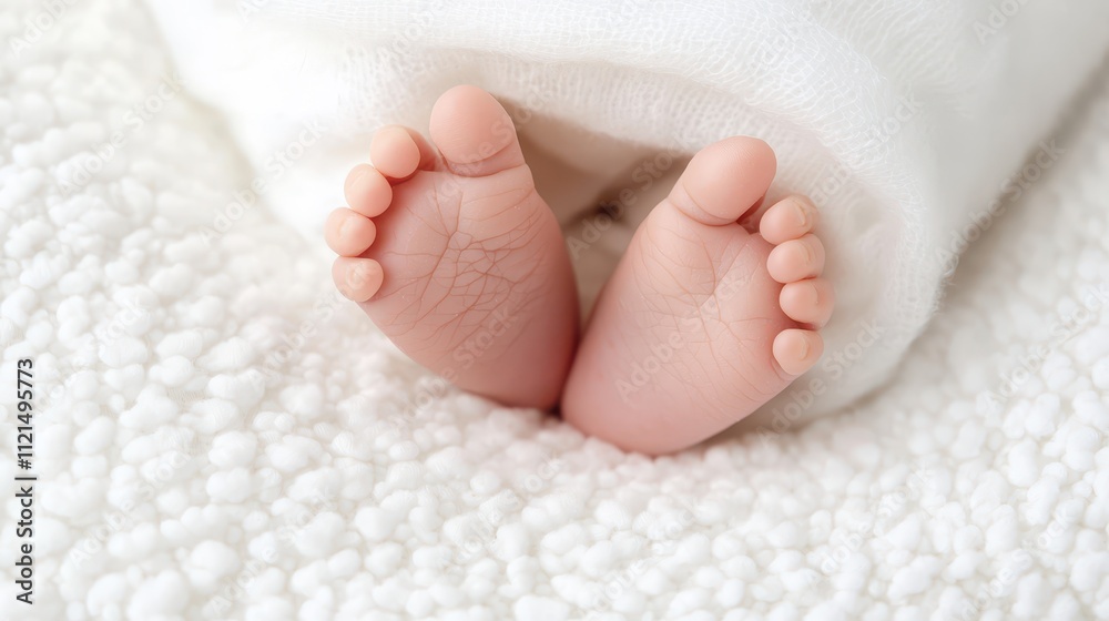 Newborn baby's cute little feet resting on soft blanket Newborn baby's cute little feet resting on soft blanket