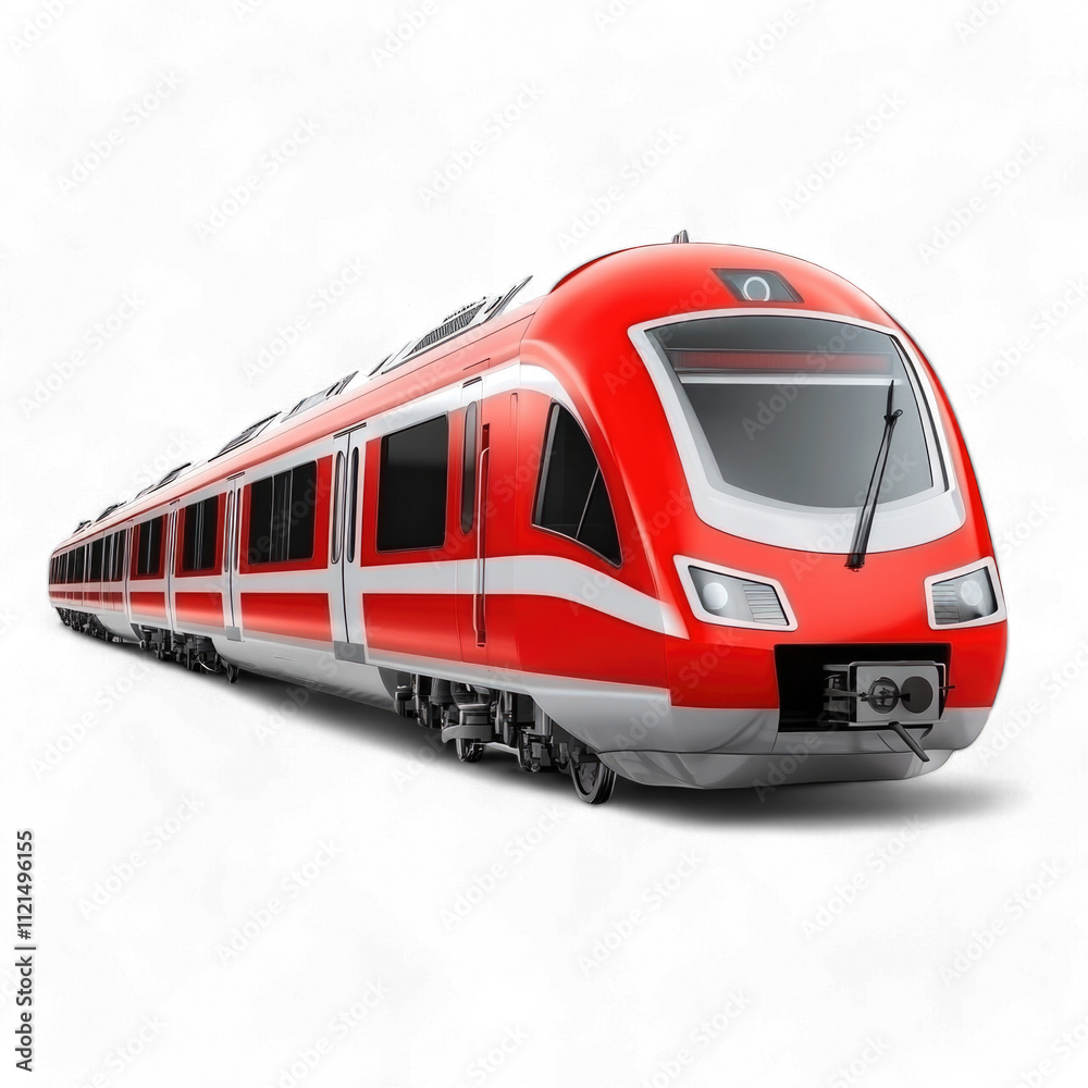 Modern red passenger train traveling on tracks at high speed isolated on transparent background cutout png Modern red passenger train traveling on tracks at high speed isolated on transparent background cutout png