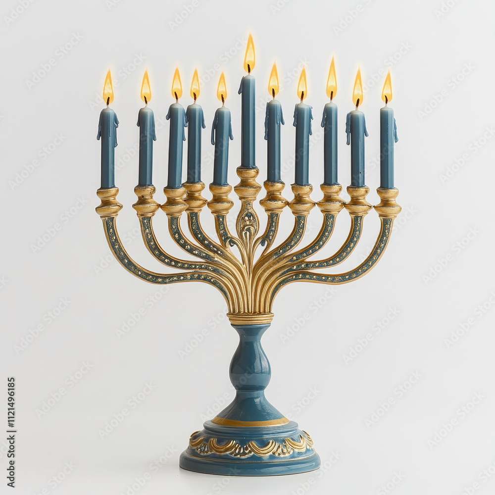 Elegant Menorah with Blue Candles and Soft Lighting for Celebrations Elegant Menorah with Blue Candles and Soft Lighting for Celebrations