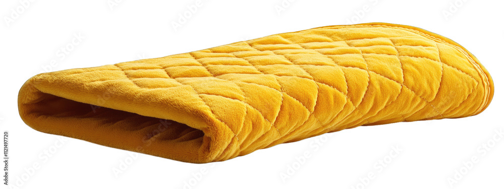 Soft quilted yellow oven mitt for cooking and baking isolated on transparent background cutout png