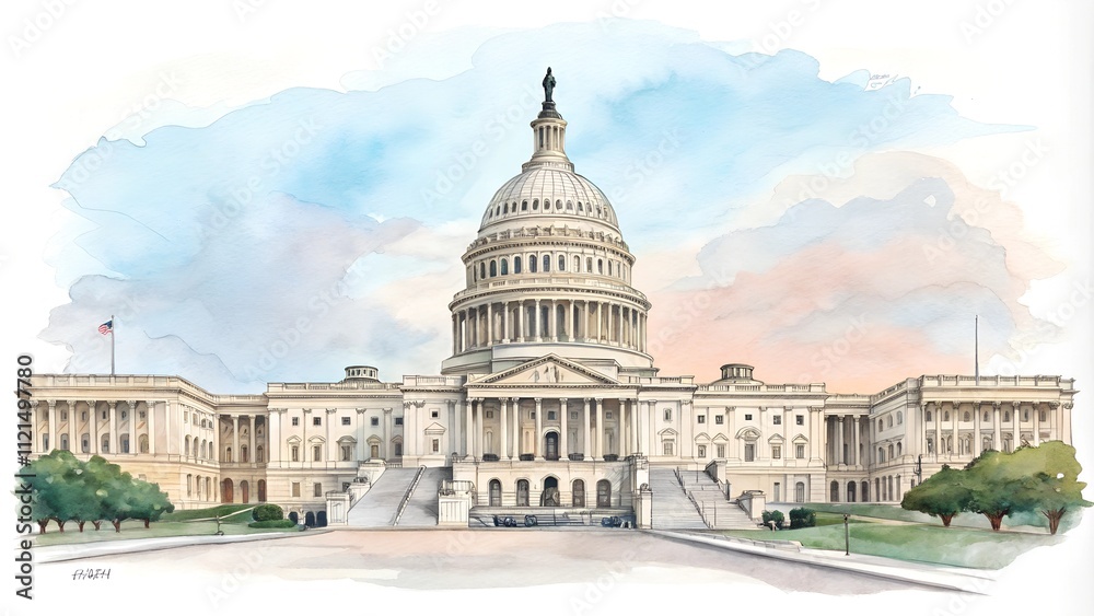 Fototapeta premium Capitol Washington DC USA watercolor illustration