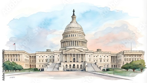 Capitol Washington DC USA watercolor illustration