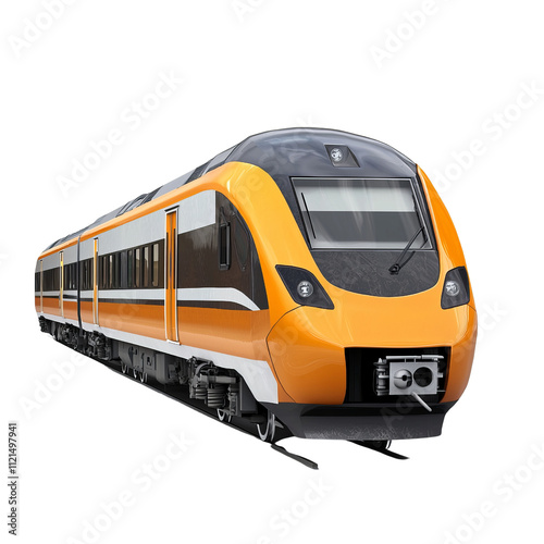 Modern orange high speed train isolated on transparency background, showcasing sleek design and advanced technology