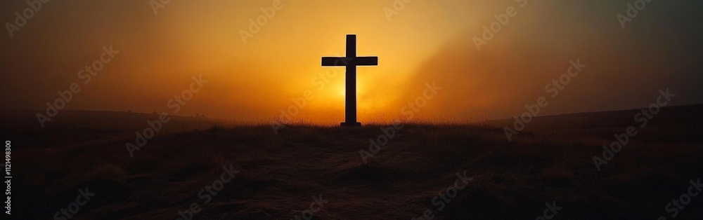 Silhouette of a Christian Cross Against a Dramatic Glowing Sky Silhouette of a Christian Cross Against a Dramatic Glowing Sky