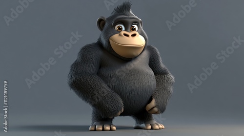 Friendly cartoon gorilla on a gray background. photo