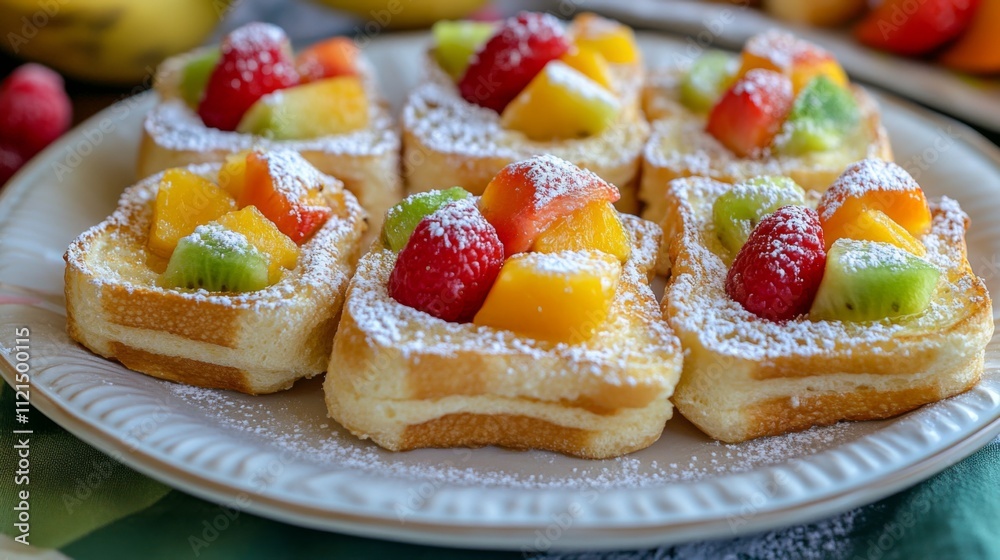 Delicious French Toast with Fresh Fruit and Powdered Sugar Topping Delicious French Toast with Fresh Fruit and Powdered Sugar Topping