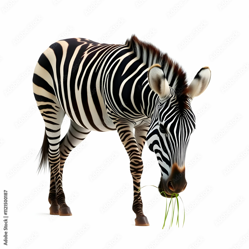 a lonely zebra eating grass isolated on the blank background a lonely zebra eating grass isolated on the blank background