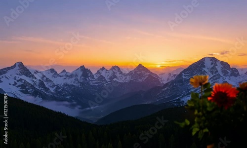 Sunset Symphony from the Window Timelapse captures the warm hues of a sunset in the Himalayas photo