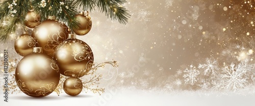 A bright, shiny New Year's Eve ball. Christmas theme.Banner, poster, background. With copy space Mocha Mousse colors