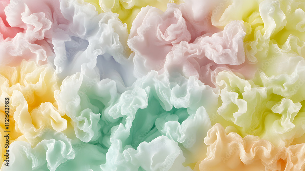 Fototapeta premium Abstract pastel rainbow swirls, soft color blend, dreamy texture, flowing design, ethereal background.