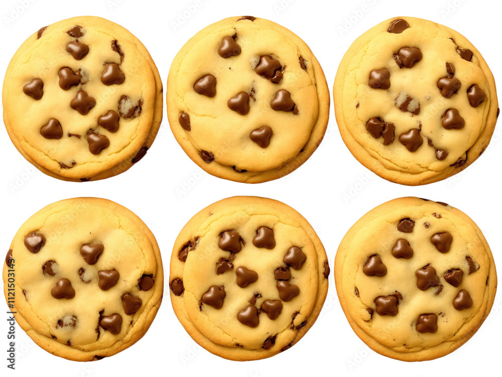 Obraz premium Chocolate Chip Cookies A plate of freshly baked chocolate chip cookies with soft, golden-brown edges and gooey chocolate chips