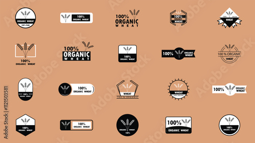 Wheat ears icons, Organic Product labels set, barley or rice millet, vector organic product labels. Wheat grain food signs of premium quality bread or flour and bakery, organic wheat laurels