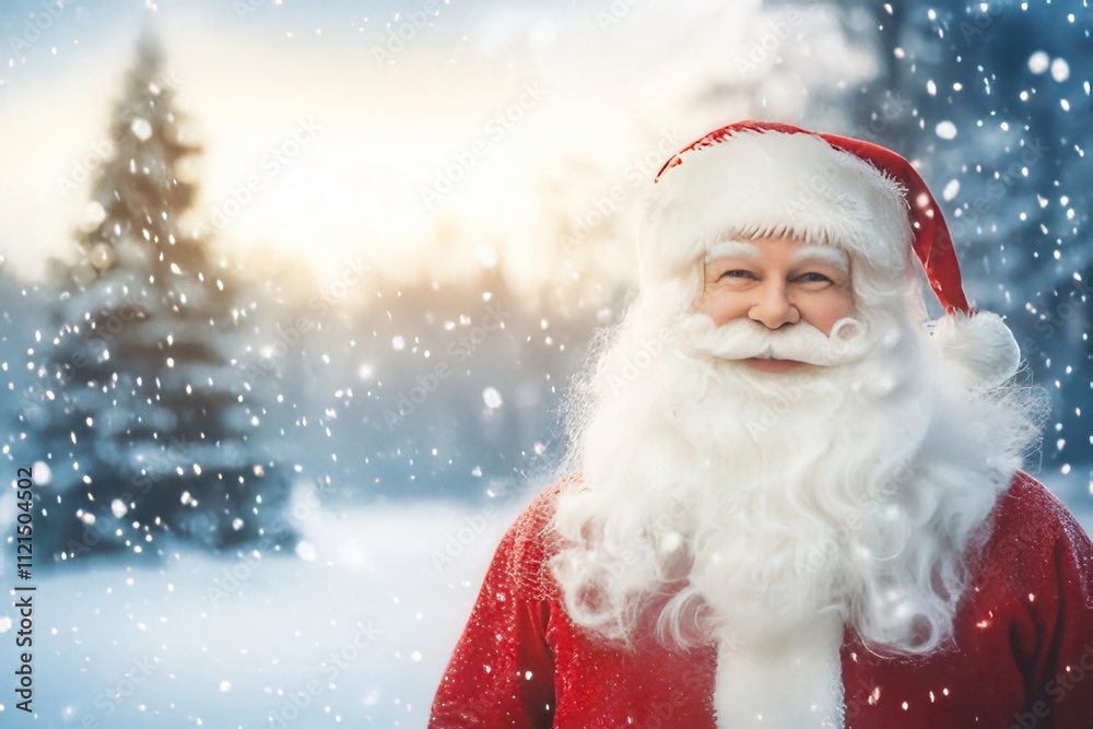 Smiling Santa Claus in snowy winter forest. Smiling Santa Claus in snowy winter forest.