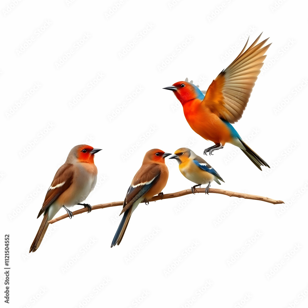 Beautiful view of Four birds isolated on the blank background Beautiful view of Four birds isolated on the blank background