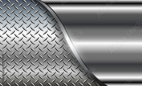 Metal background shiny silver chrome metallic with diamond plate pattern, silver polished steel texture.