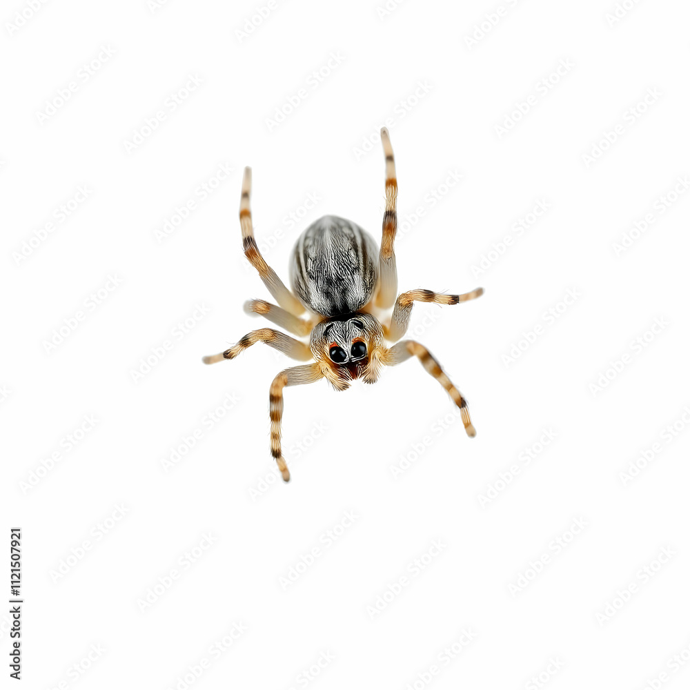 Gray Wall Jumping Spider of the species Menemerus bivittatus isolated on the blank background