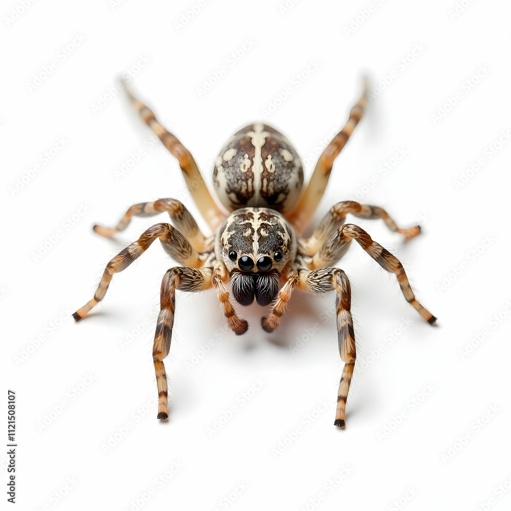Gray Wall Jumping Spider of the species Menemerus bivittatus isolated on the blank background Gray Wall Jumping Spider of the species Menemerus bivittatus isolated on the blank background