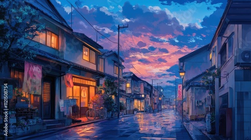 Serene Evening In A Charming Japanese Street