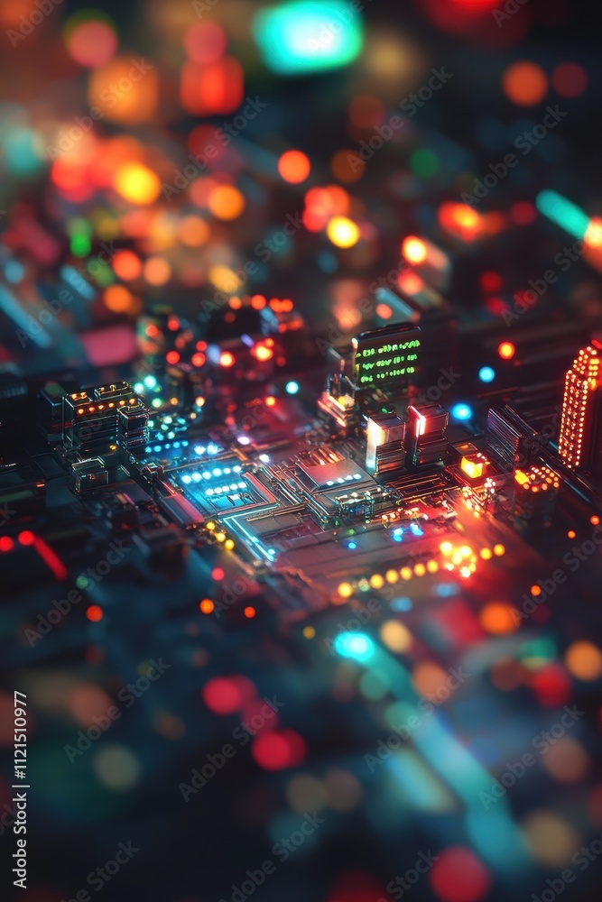Obraz premium Vibrant Circuit Board in a Sea of Colored Lights