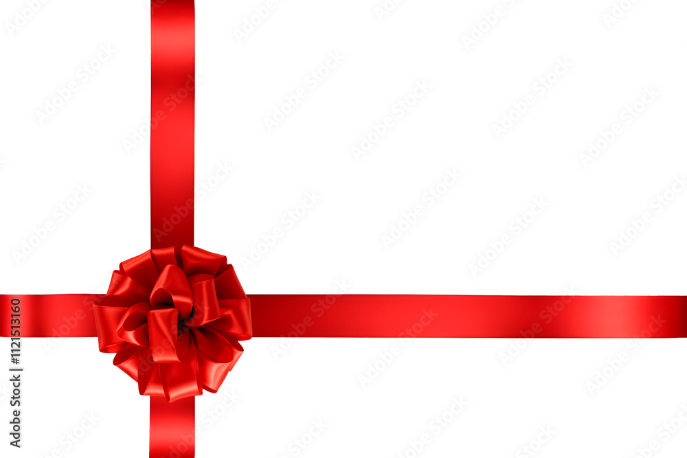 Shiny red bow with cross ribbon overlay template isolated on white background with clipping path, object for creative design decoration bottom left composition Shiny red bow with cross ribbon overlay template isolated on white background with clipping path, object for creative design decoration bottom left composition