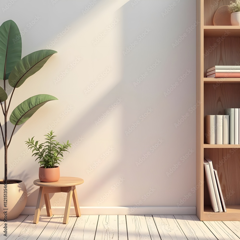 Muted Elegance: Modern Bookshelf Backdrop in Soft Pastel Tones Muted Elegance: Modern Bookshelf Backdrop in Soft Pastel Tones