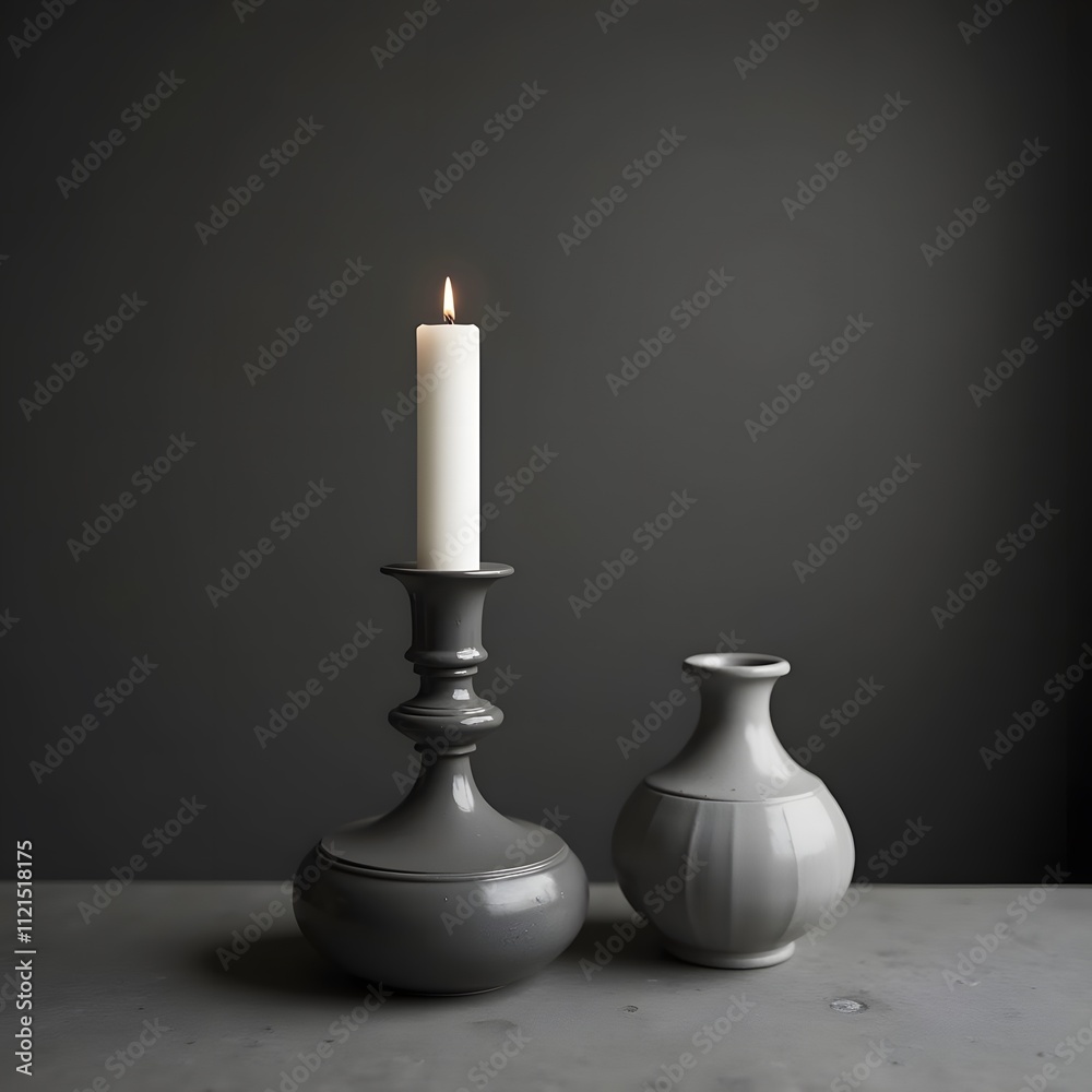 Serene Elegance: Monochrome Candlestick Background in a Moody Studio Setting Serene Elegance: Monochrome Candlestick Background in a Moody Studio Setting