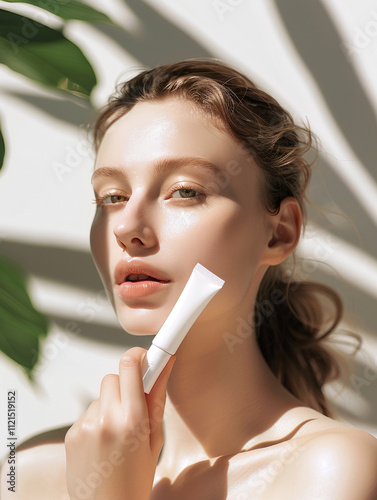 Young Woman Holding Cosmetic Tube under the Sun