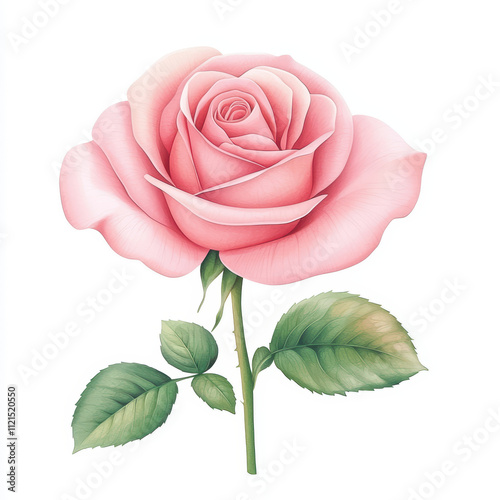 beautiful pink rose with delicate petals and green leaves, showcasing intricate details and soft appearance, perfect for floral designs and s photo