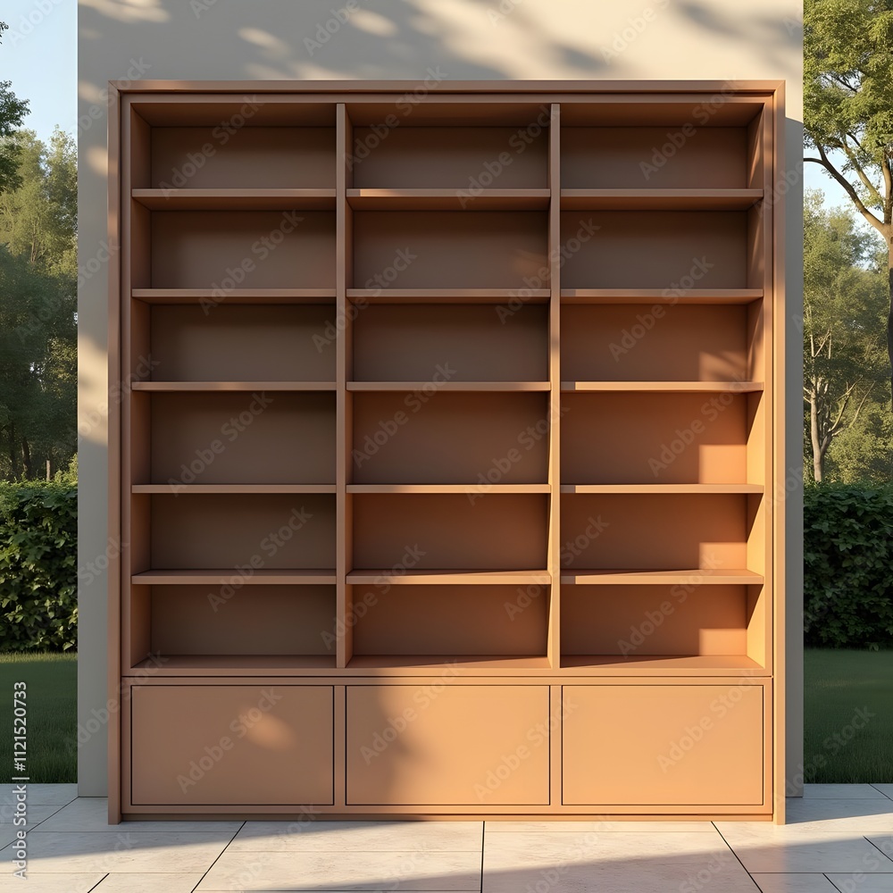 Sundown Serenity: Modern Earthy Bookshelf Background Sundown Serenity: Modern Earthy Bookshelf Background