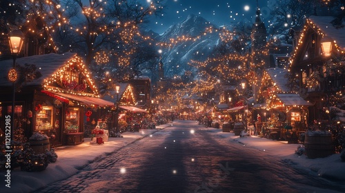 Fairy Tale Winter Street with Residents Singing Christmas Carols
