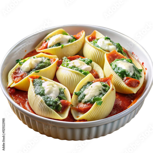 Stuffed Pasta Shells with Tomato Sauce and Cheese isolated on transparent background photo