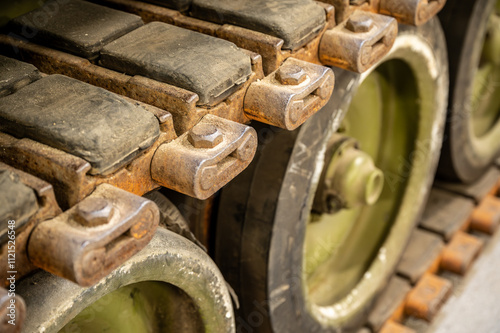 Картината върху платно Close-up of the track and drive train of a military tracked vehicle