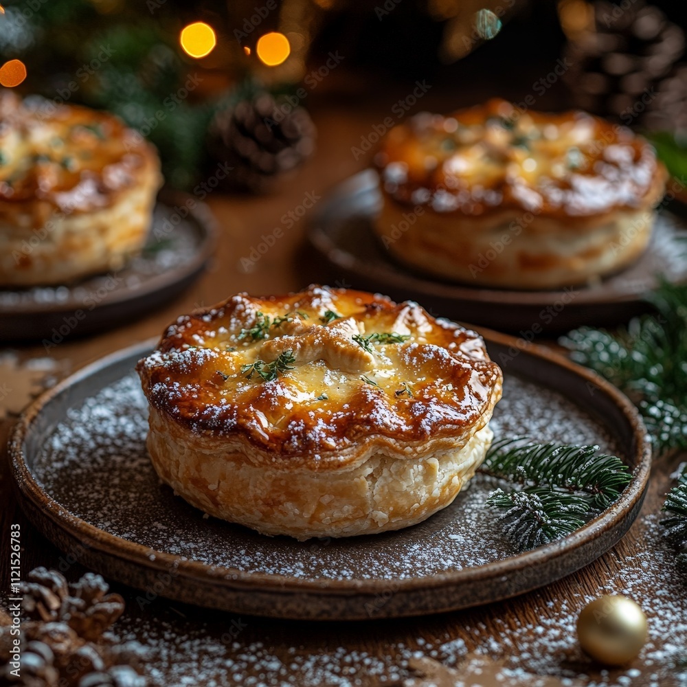 Traditional mince pies with star tops on a platter Traditional mince pies with star tops on a platter