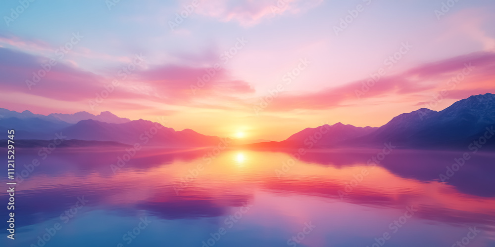 Obraz premium A vibrant gradient resembling a sunrise horizon, blending warm tones of orange, pink, and purple into cool blues.