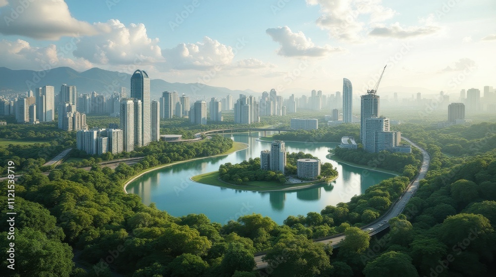 Obraz premium A Network of Integrated Cities Harmonizing with Nature