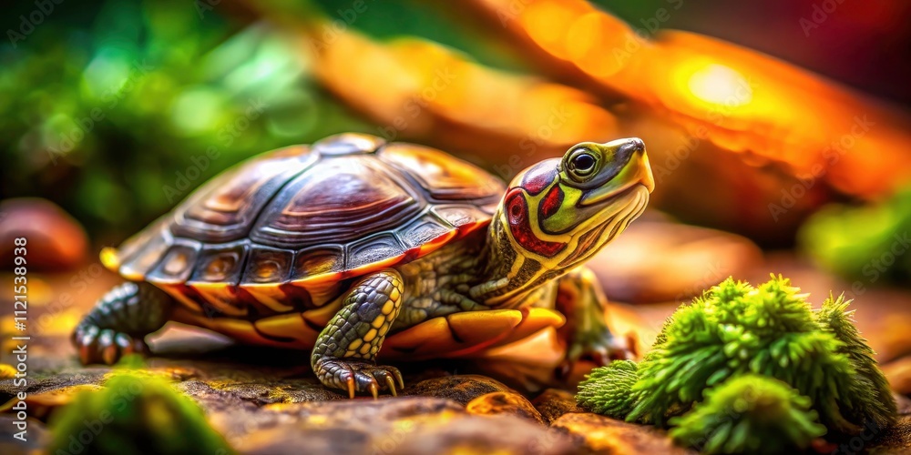 Obraz premium Clown Turtle Closeup: Tilt-Shift Miniature Zoo Photography - Odocnemis unifilis