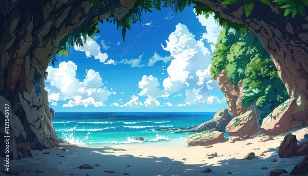 Fototapeta premium Serene Beach View From A Hidden Cave