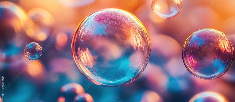 Colorful soap bubbles floating in the air, reflecting the light. Colorful soap bubbles floating in the air, reflecting the light.