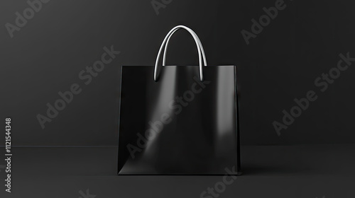 Black paper shopping bag mockup template on a dark background