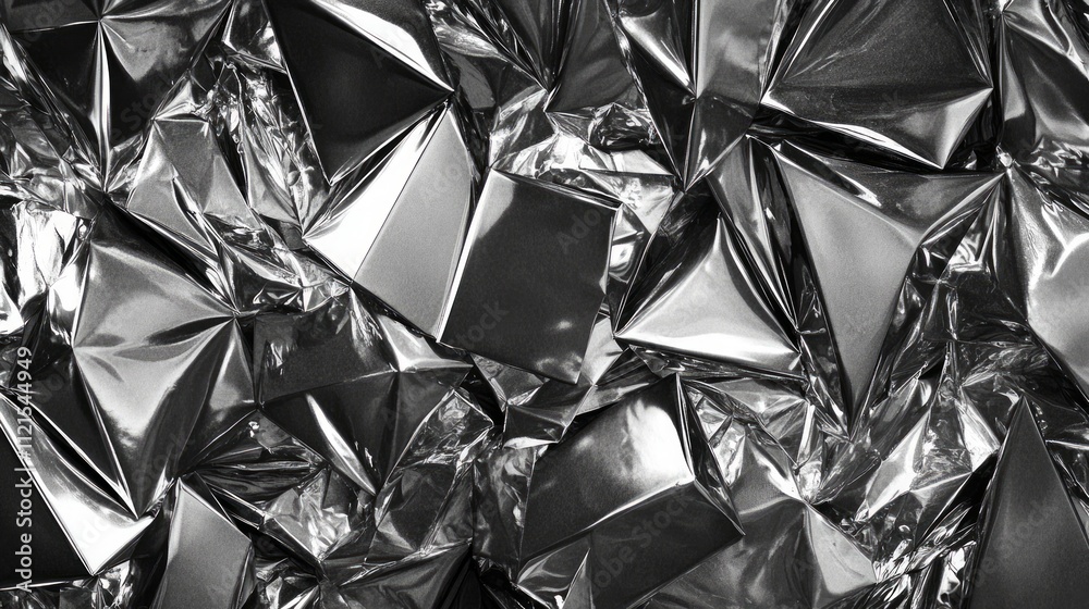 Abstract background of crumpled metallic foil with geometric shapes and reflections. Abstract background of crumpled metallic foil with geometric shapes and reflections.
