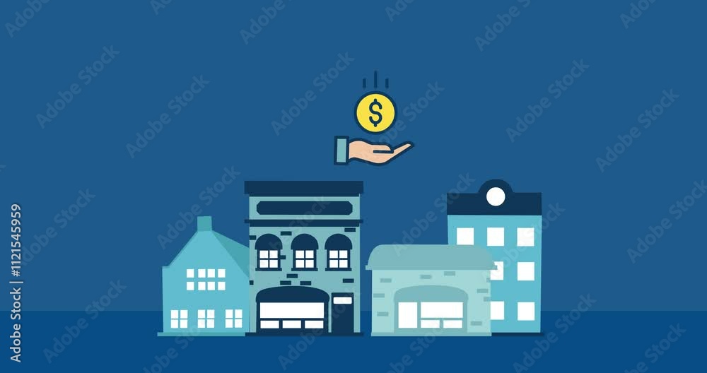 Animated illustration of a mortgage property business. Animated illustration of a mortgage property business.