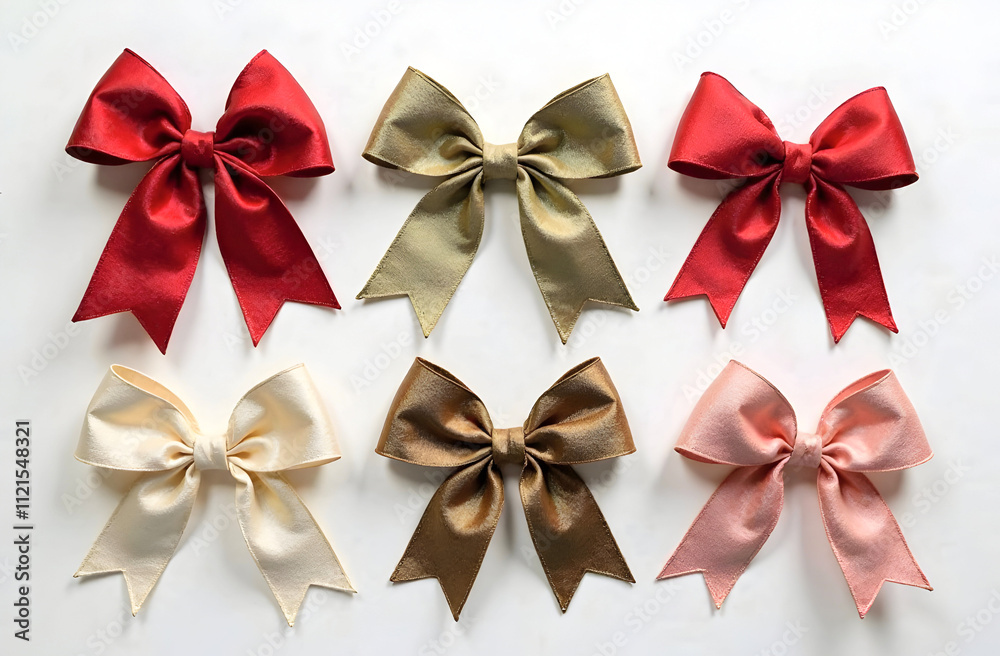 Satin ribbon bows in bold and pastel colors arranged for decorative use. Ideal for crafting inspiration, seasonal decor, or special occasions. Selective focus Satin ribbon bows in bold and pastel colors arranged for decorative use. Ideal for crafting inspiration, seasonal decor, or special occasions. Selective focus