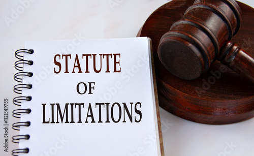 STATUTE OF LIMITATIONS - words in a white notebook with a judge's gavel in the background